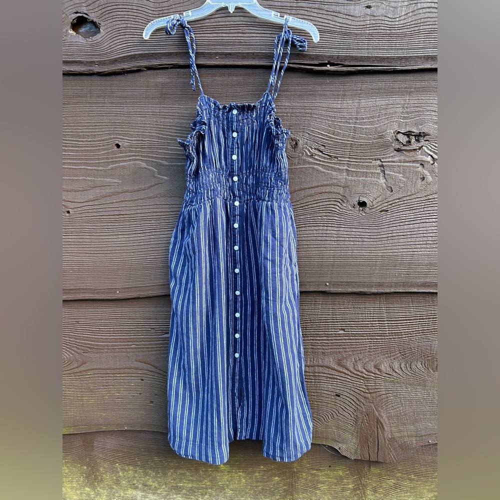 208.UNIVERSAL THREAD Women’s Midi Blue White Vertical Striped Button-Up Sundress